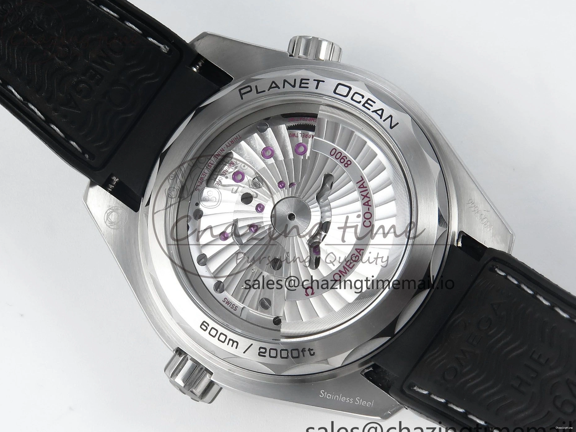 0216 Unisex Seamaster Planet Ocean 600M 43.5mm SS SCF 1:1 Best Edition Black Bezel Black Dial on Black Rubber Strap A8900 Super Clone 7664